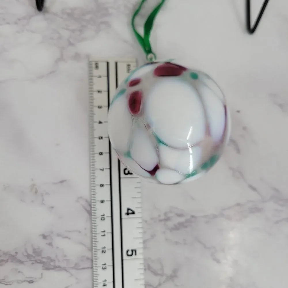 Vintage Hand Blown Art Glass Ornament with Green Ribbon Signed 90s - Picture 8 of 10
